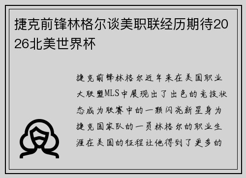 捷克前锋林格尔谈美职联经历期待2026北美世界杯